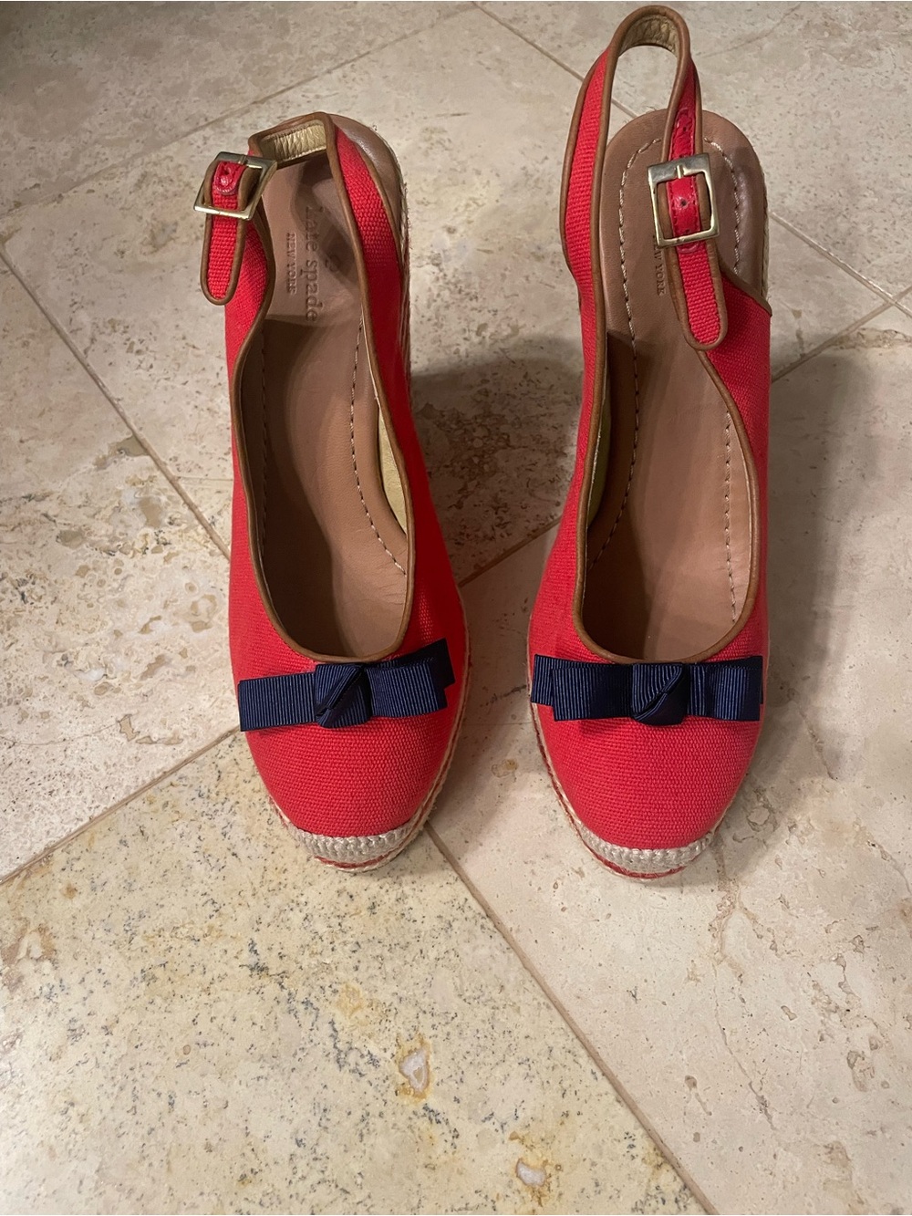 Kate Spade New York “Sweetie” espadrille wedge slingbacks in red canvas Size 9
